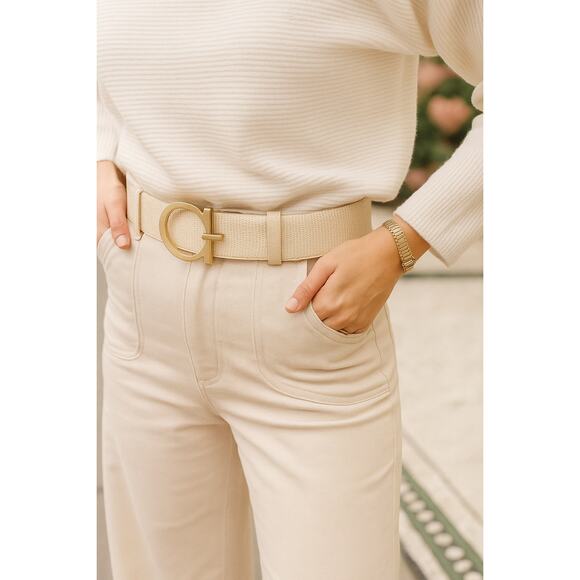 Ferragamo Gancini Belt Beige Leather Gold Gancini Buckle | Vintage Luxe Gift NEW - Picture 13 of 16